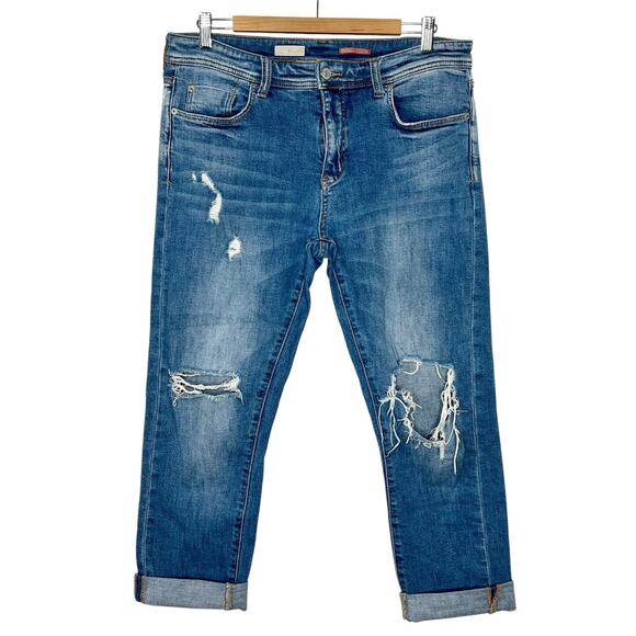 Pilcro Slim Boyfriend Crop Jeans Womens Size 30 Distressed Ripped Mid Rise - Picture 1 of 11